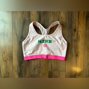 ⭐ NIKE Dri-Fit Sports Bra – Pink & Green Graphic | Size XL